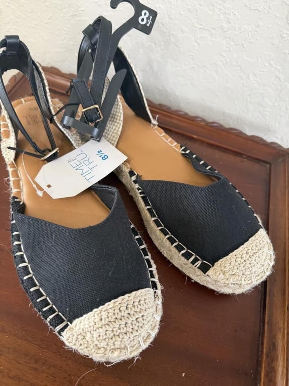 Time and Tru Black Espadrille Wedge Sandals